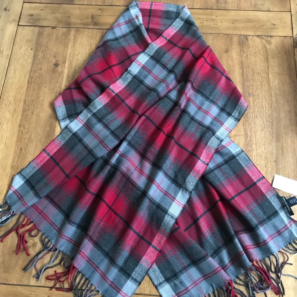 Banana Republic Gray and Cranberry Red Plaid Scarf